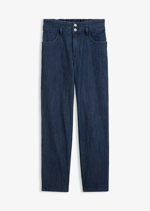 Mom jeans con girovita elasticizzato, vita alta, bonprix