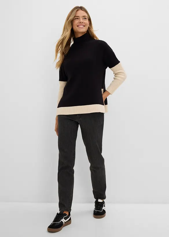 Mom jeans con girovita elasticizzato, vita alta, bonprix