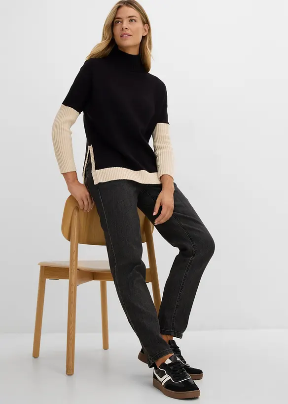 Mom jeans con girovita elasticizzato, vita alta, bonprix