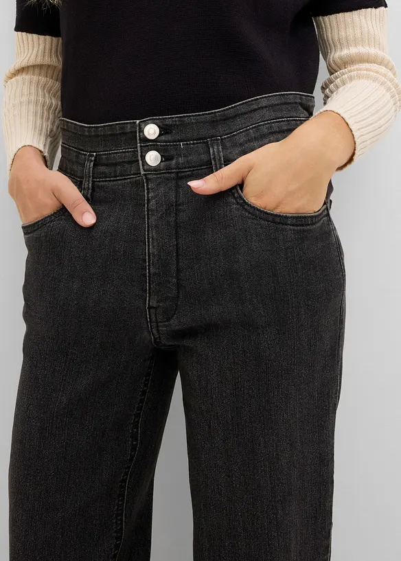 Mom jeans con girovita elasticizzato, vita alta, bonprix
