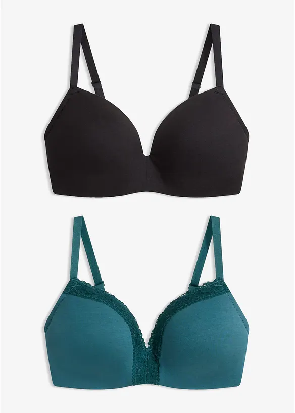 Reggiseno senza ferretto con coppe preformate e cotone biologico (pacco da 2), bonprix