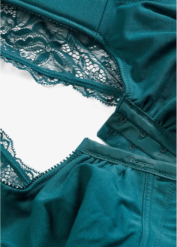 Reggiseno senza ferretto in misto cotone biologico con chiusura anteriore e pizzo, bonprix