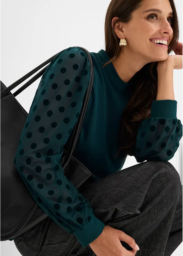 Maglia con maniche lunghe impreziosite da dettagli in mesh, bonprix