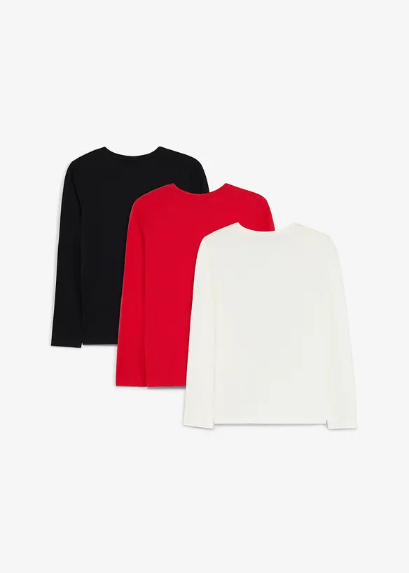 Maglia a maniche lunghe in puro cotone biologico (pacco da 3), bonprix