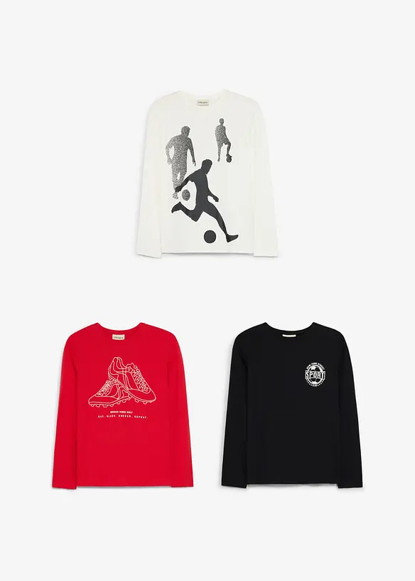 Maglia a maniche lunghe in puro cotone biologico (pacco da 3), bonprix