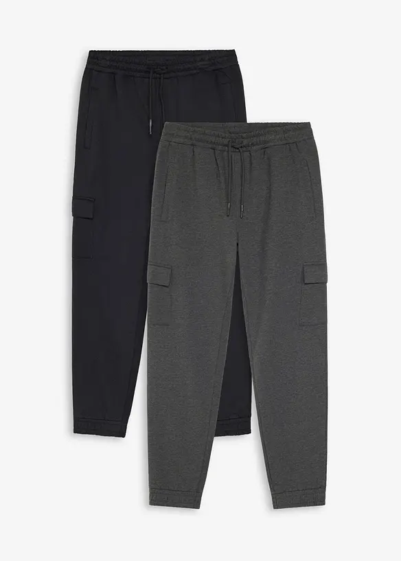 Pantaloni cargo in felpa con cotone biologico (pacco da 2), bonprix