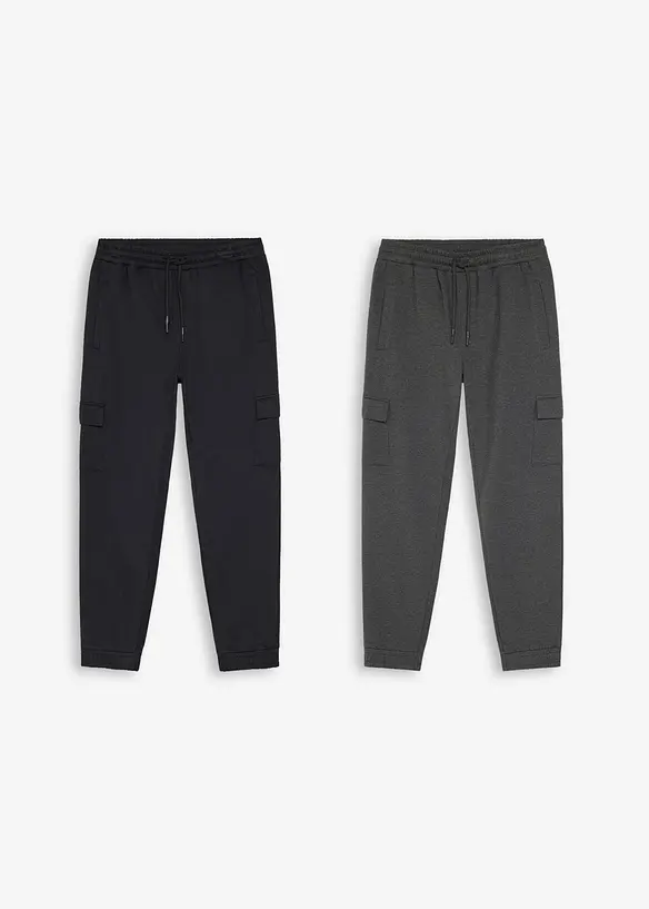 Pantaloni cargo in felpa con cotone biologico (pacco da 2), bonprix