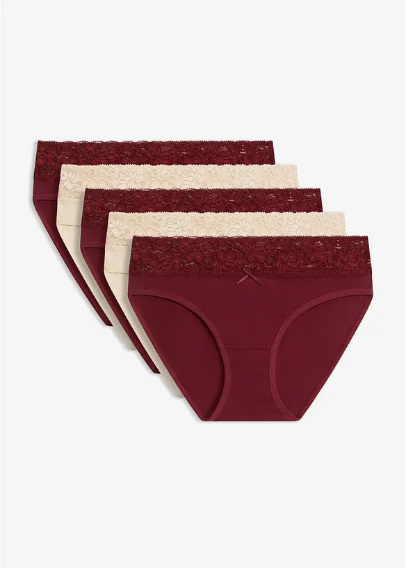 Slip con morbido cotone e pizzo (pacco da 5), bonprix
