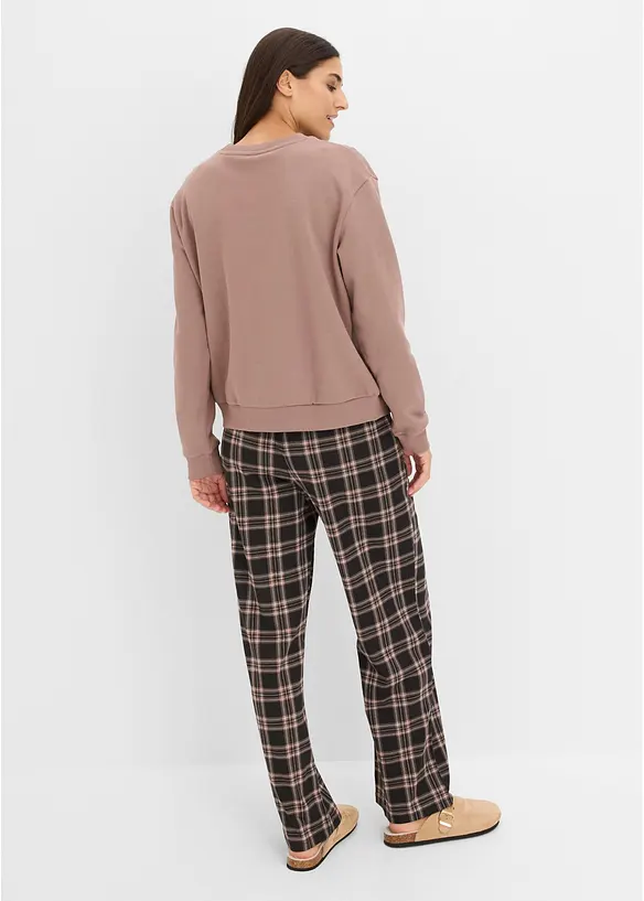 Tuta da casa loungewear in felpa con pantaloni in flanella, bonprix
