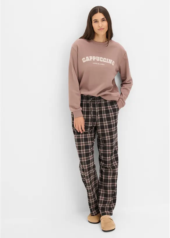 Tuta da casa loungewear in felpa con pantaloni in flanella, bonprix