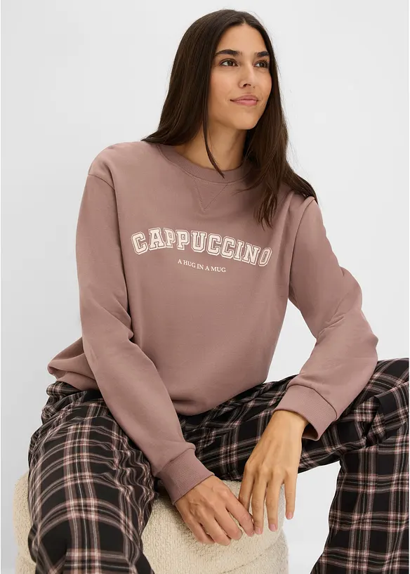 Tuta da casa loungewear in felpa con pantaloni in flanella, bonprix