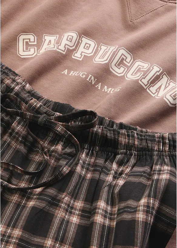 Tuta da casa loungewear in felpa con pantaloni in flanella, bonprix