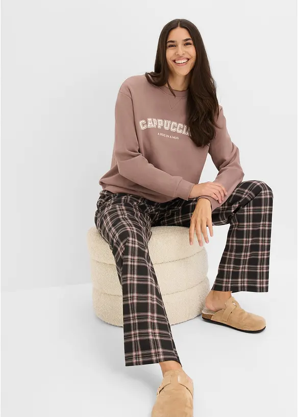 Tuta da casa loungewear in felpa con pantaloni in flanella, bonprix