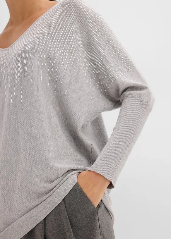 Maglione in filato fine con maniche a pipistrello e strass, bonprix
