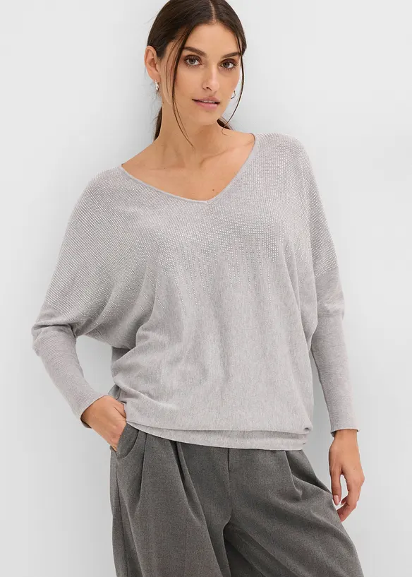Maglione in filato fine con maniche a pipistrello e strass, bonprix