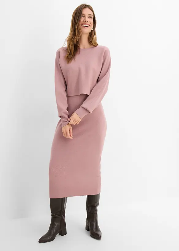 Abito in maglia e maglione abbinato (set 2 pezzi), bonprix