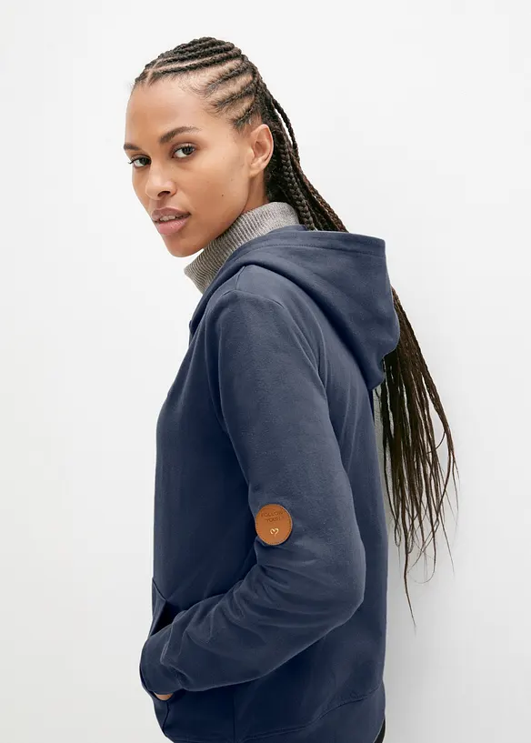 Felpa con zip e cappuccio in puro cotone, bonprix