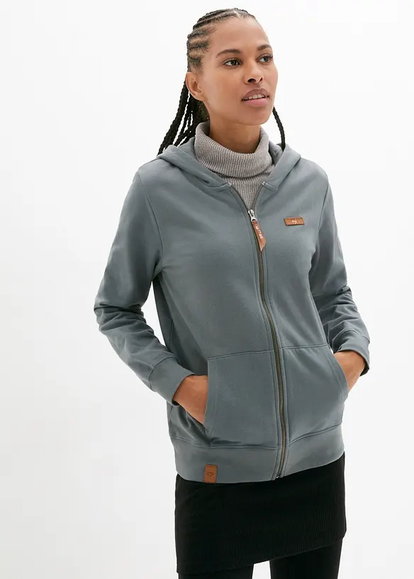 Felpa con zip e cappuccio in puro cotone, bonprix