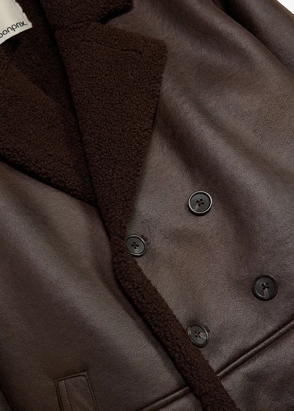 Giacca in similpelle con fodera teddy, bonprix
