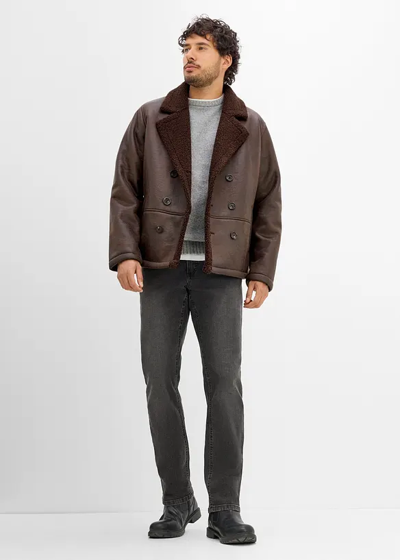 Giacca in similpelle con fodera teddy, bonprix