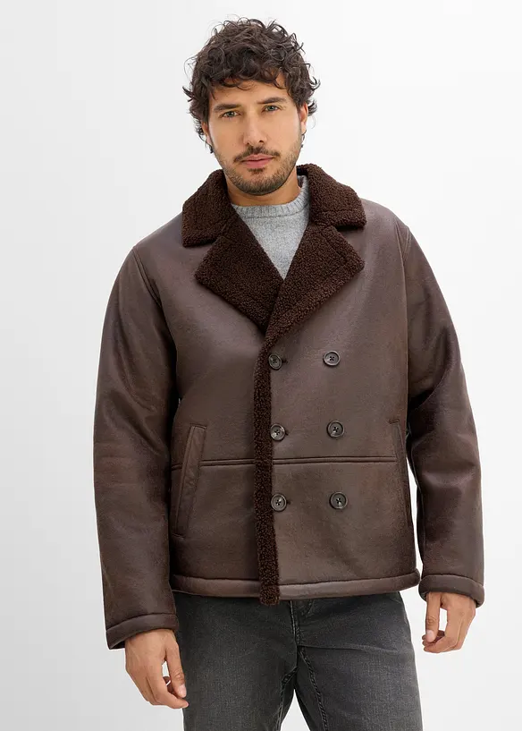 Giacca in similpelle con fodera teddy, bonprix