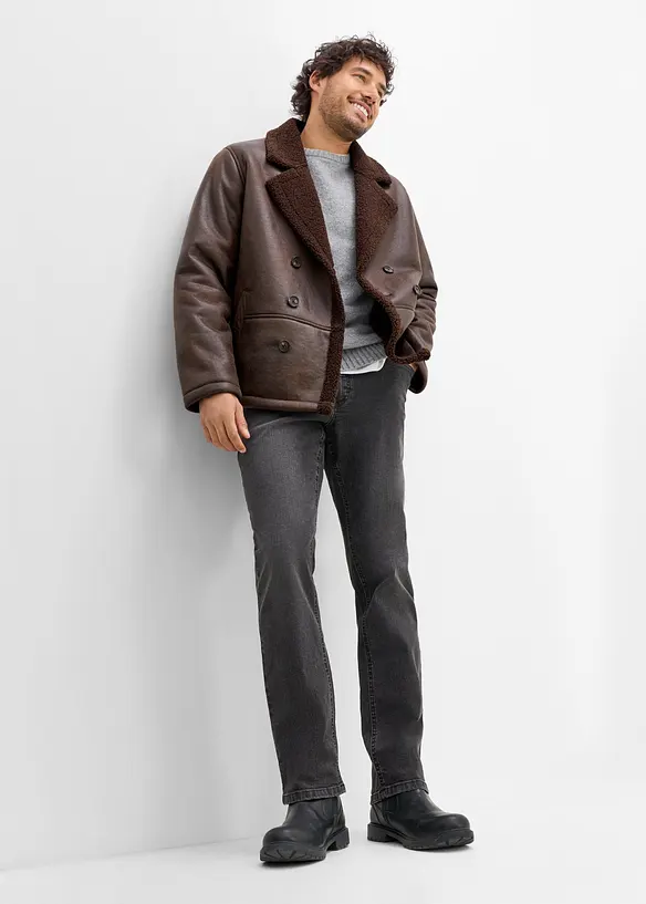 Giacca in similpelle con fodera teddy, bonprix