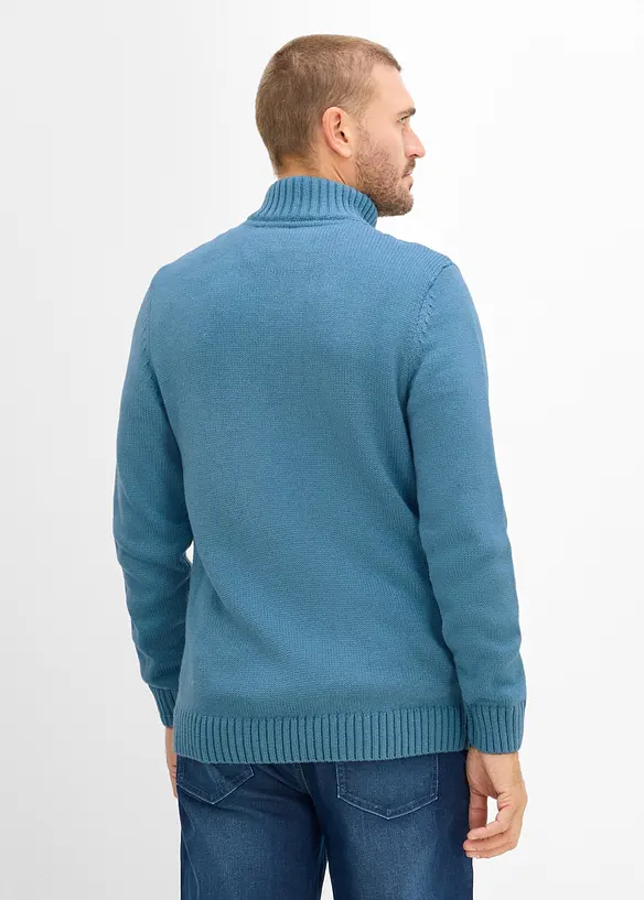 Maglione in lavorazione a trecce con collo e zip, bonprix