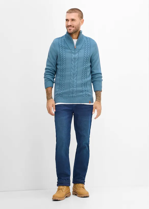 Maglione in lavorazione a trecce con collo e zip, bonprix