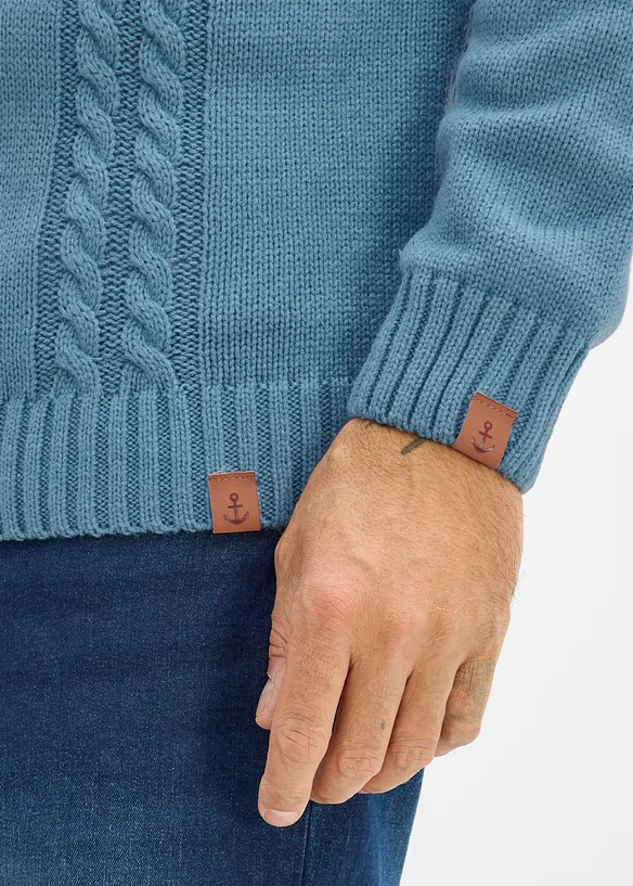 Maglione in lavorazione a trecce con collo e zip, bonprix