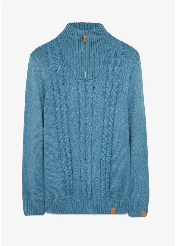 Maglione in lavorazione a trecce con collo e zip, bonprix