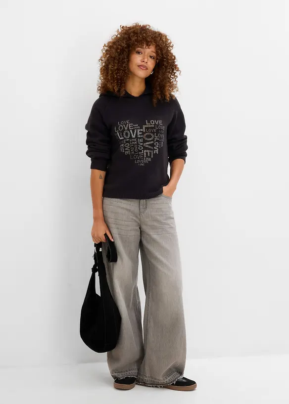 Maglione in filato fine con strass, bonprix