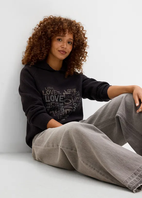 Maglione in filato fine con strass, bonprix