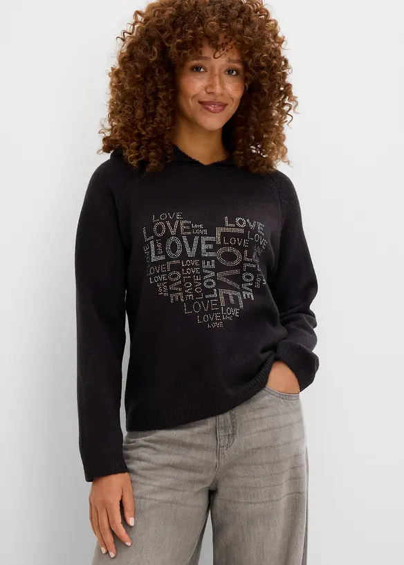 Maglione in filato fine con strass, bonprix