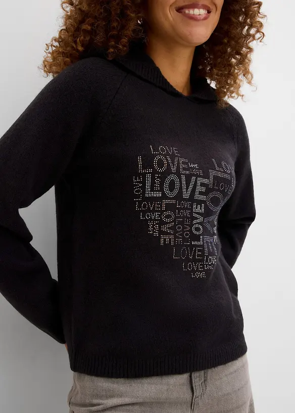 Maglione in filato fine con strass, bonprix