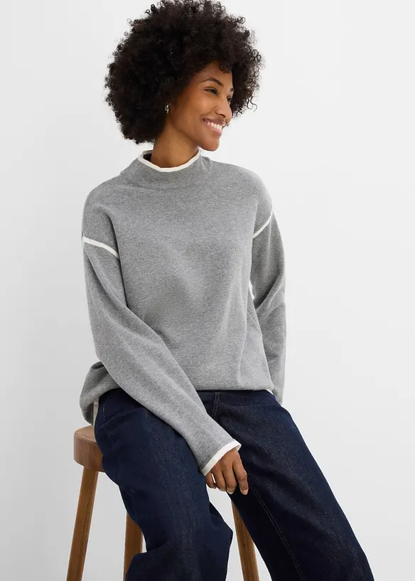 Maglione a collo alto in misto cotone, bonprix