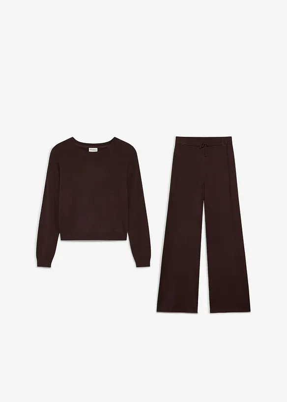Maglione in filato fine e pantaloni in maglia di morbida viscosa (set 2 pezzi), bonprix
