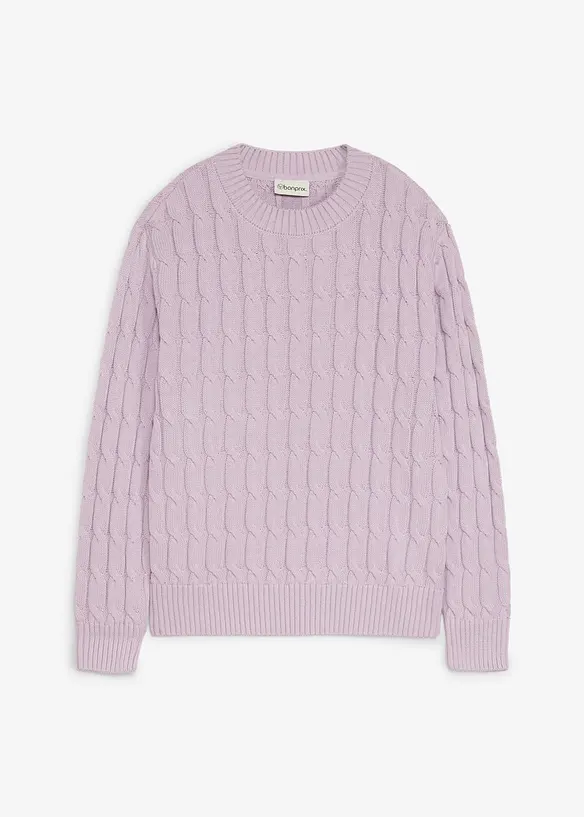 Maglione a trecce in puro cotone biologico, bonprix