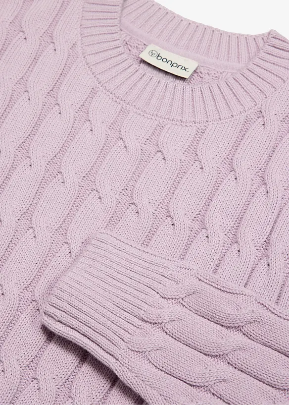 Maglione a trecce in puro cotone biologico, bonprix