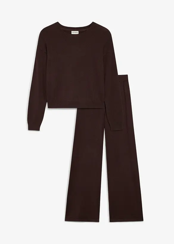 Maglione in filato fine e pantaloni in maglia di morbida viscosa (set 2 pezzi), bonprix