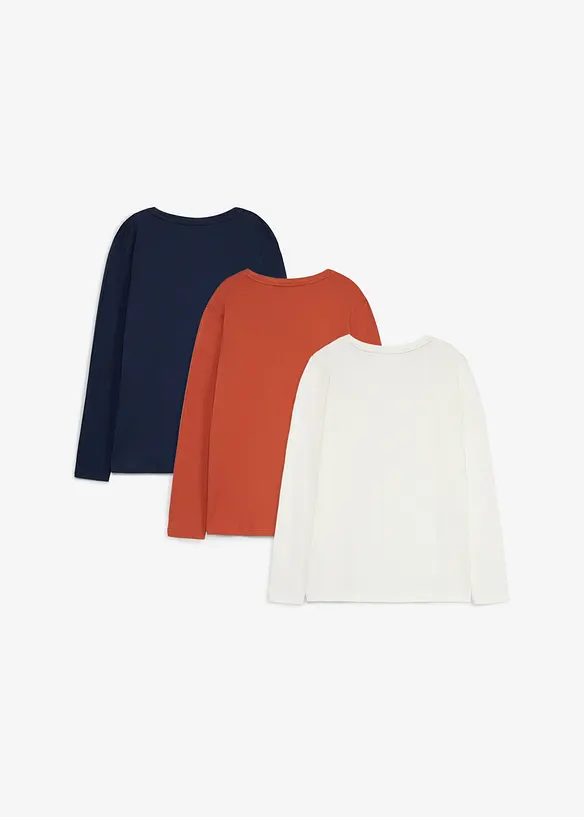 Maglia a maniche lunghe con cotone biologico (pacco da 3), bonprix