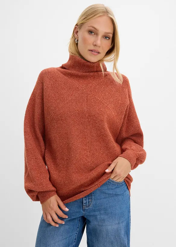 Maglione a collo alto con maniche a sbuffo, bonprix