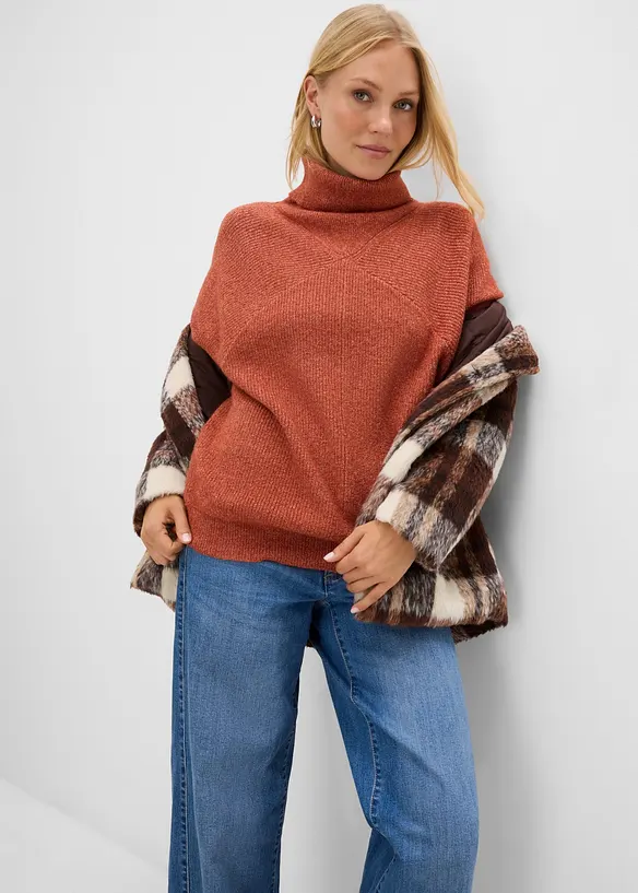 Maglione a collo alto con maniche a sbuffo, bonprix