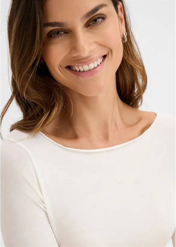 Maglia a maniche lunghe leggerissima con scollo a barca in misto cachemire, bonprix