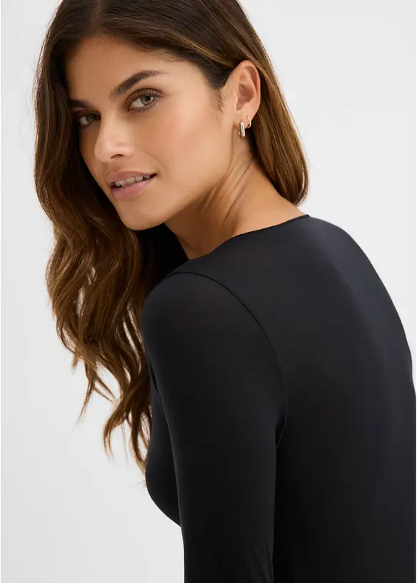 Maglia a maniche lunghe leggerissima in misto cachemire con scollatura a V e pizzo, bonprix