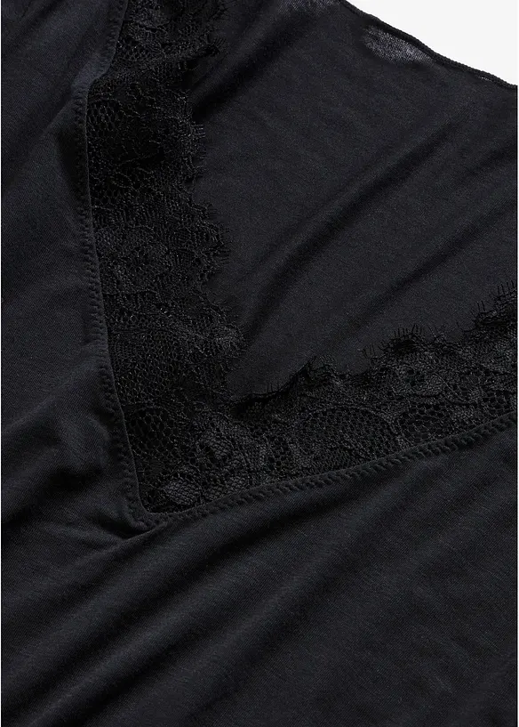 Maglia a maniche lunghe leggerissima in misto cachemire con scollatura a V e pizzo, bonprix