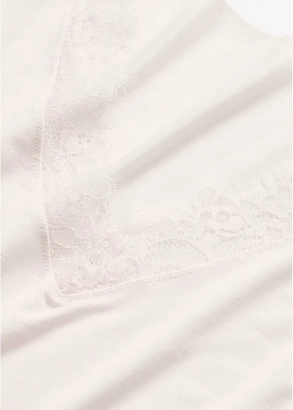 Canottiera leggerissima con scollatura a V e pizzo in misto cachemire, bonprix