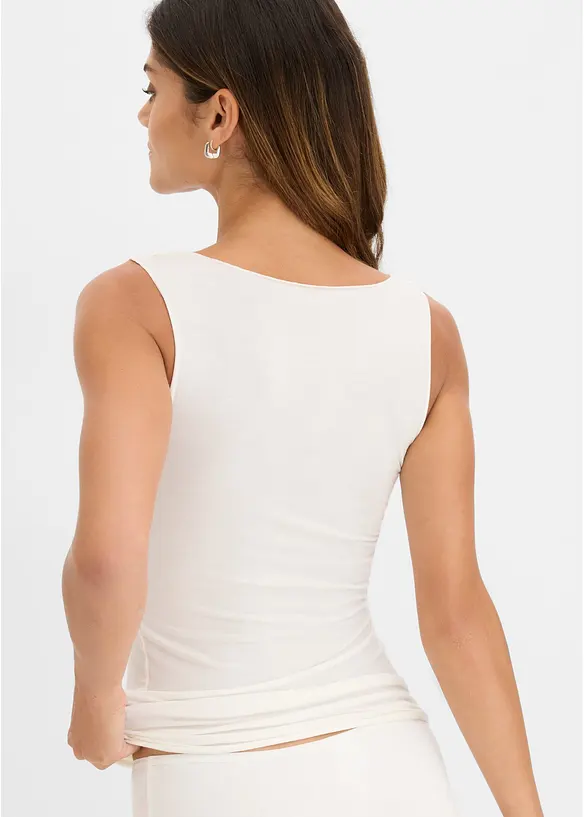 Canottiera leggerissima con scollatura a V e pizzo in misto cachemire, bonprix