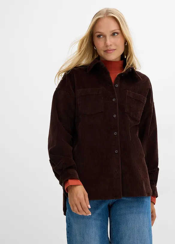 Giacca-camicia oversize in velluto a coste di misto cotone, bonprix
