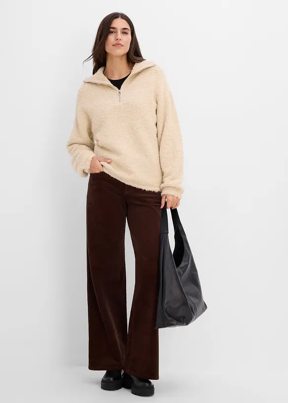 Maglione con collo alto e zip in boucl&eacute;, bonprix