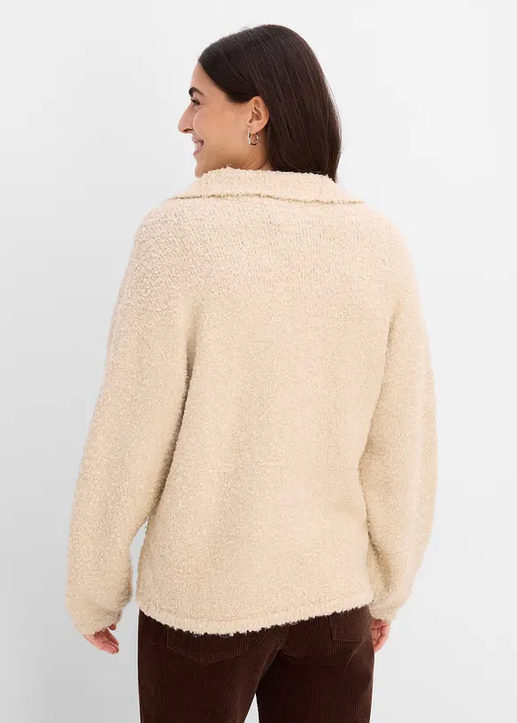 Maglione con collo alto e zip in boucl&eacute;, bonprix